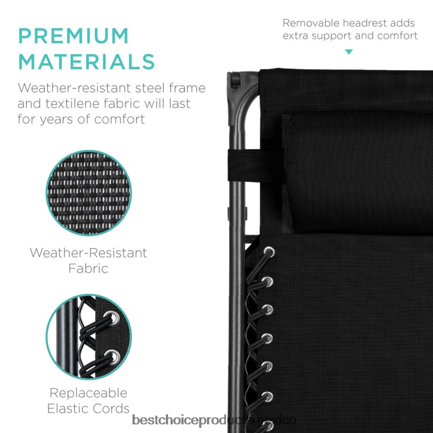 vida al aire libre | Sillón reclinable plegable de gravedad cero para patio con dosel y bandeja lateral Best Choice Products negro X080FZ772