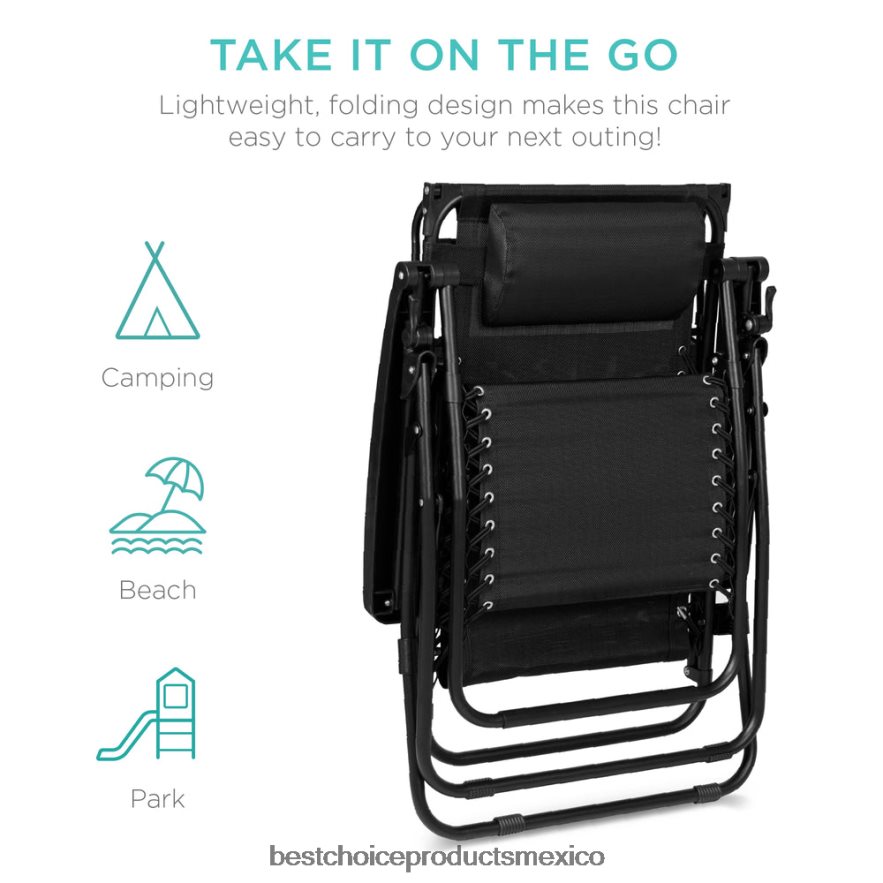 vida al aire libre | Sillón reclinable plegable de gravedad cero para patio con dosel y bandeja lateral Best Choice Products negro X080FZ772