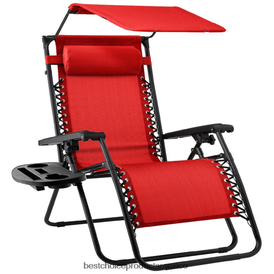 vida al aire libre | Sillón reclinable plegable de gravedad cero para patio con dosel y bandeja lateral Best Choice Products rojo carmesí X080FZ782