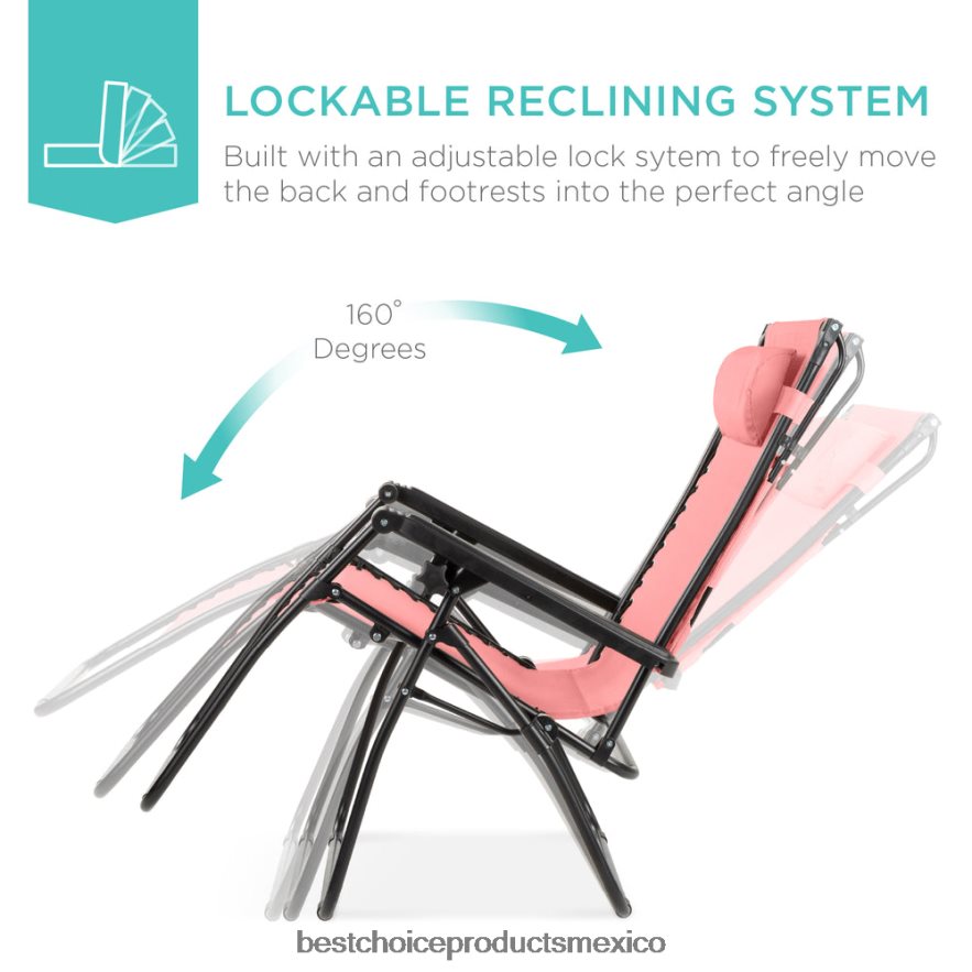 vida al aire libre | Sillón reclinable plegable de gravedad cero para patio con dosel y bandeja lateral Best Choice Products rosa X080FZ784