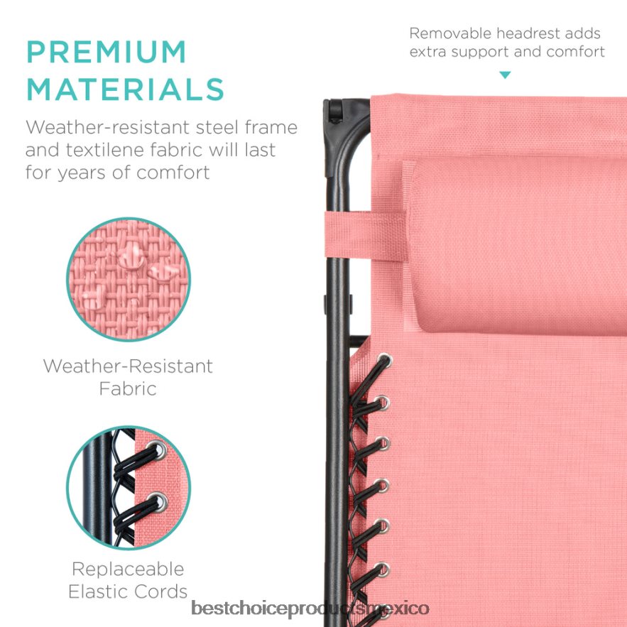 vida al aire libre | Sillón reclinable plegable de gravedad cero para patio con dosel y bandeja lateral Best Choice Products rosa X080FZ784