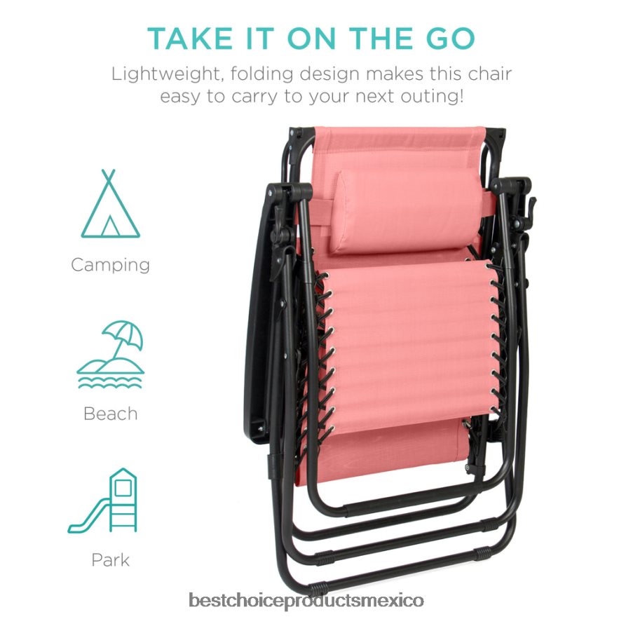 vida al aire libre | Sillón reclinable plegable de gravedad cero para patio con dosel y bandeja lateral Best Choice Products rosa X080FZ784