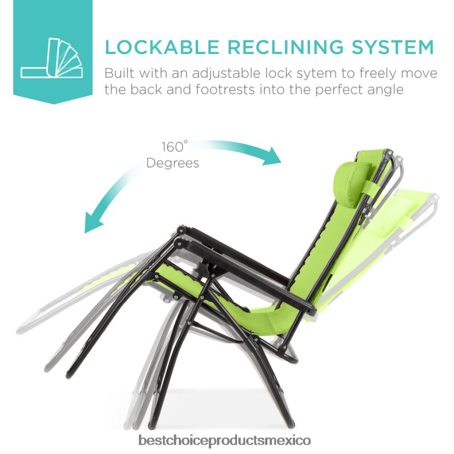 vida al aire libre | Sillón reclinable plegable de gravedad cero para patio con dosel y bandeja lateral Best Choice Products verde lima X080FZ783