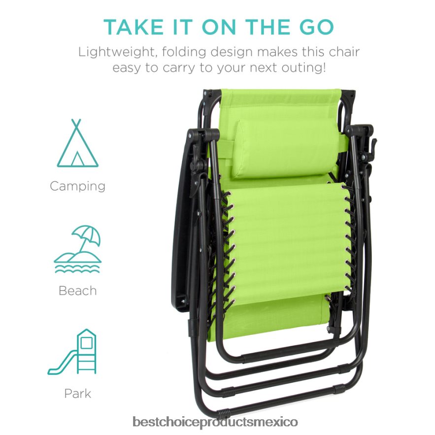 vida al aire libre | Sillón reclinable plegable de gravedad cero para patio con dosel y bandeja lateral Best Choice Products verde lima X080FZ783