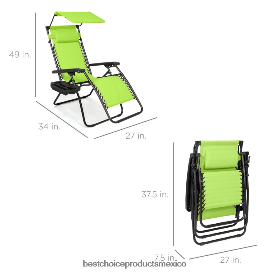 vida al aire libre | Sillón reclinable plegable de gravedad cero para patio con dosel y bandeja lateral Best Choice Products verde lima X080FZ783
