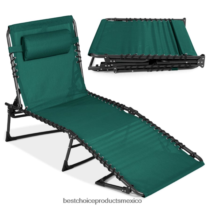 vida al aire libre | Sillón reclinable portátil para patio con almohada Best Choice Products bosque verde X080FZ839