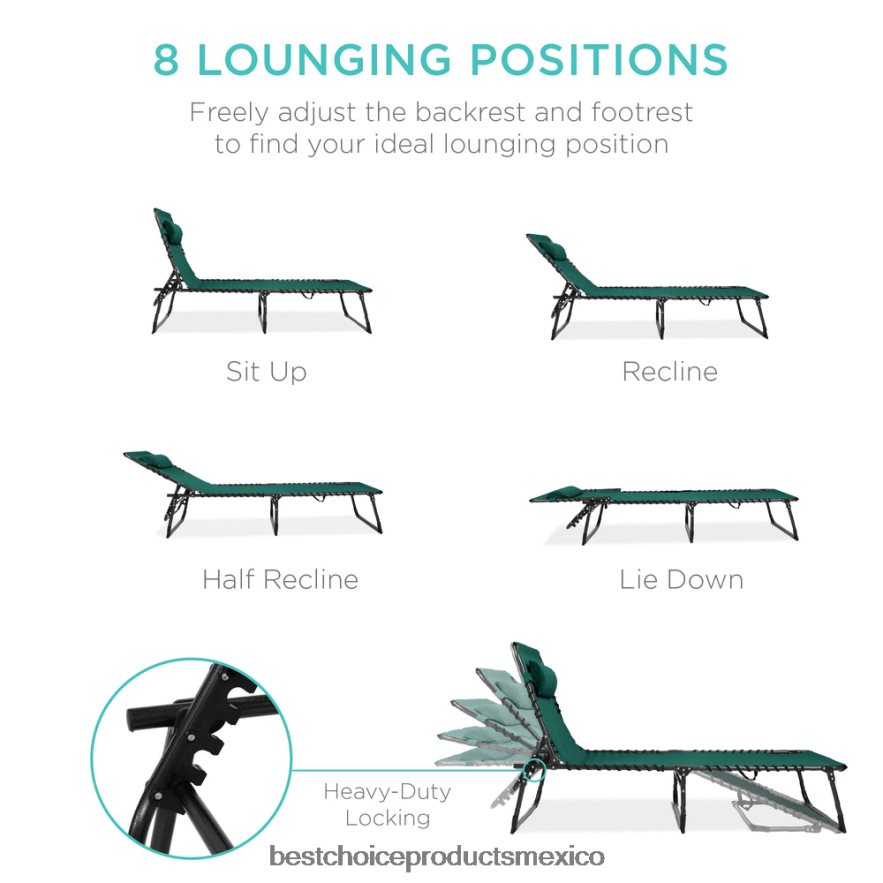 vida al aire libre | Sillón reclinable portátil para patio con almohada Best Choice Products bosque verde X080FZ839