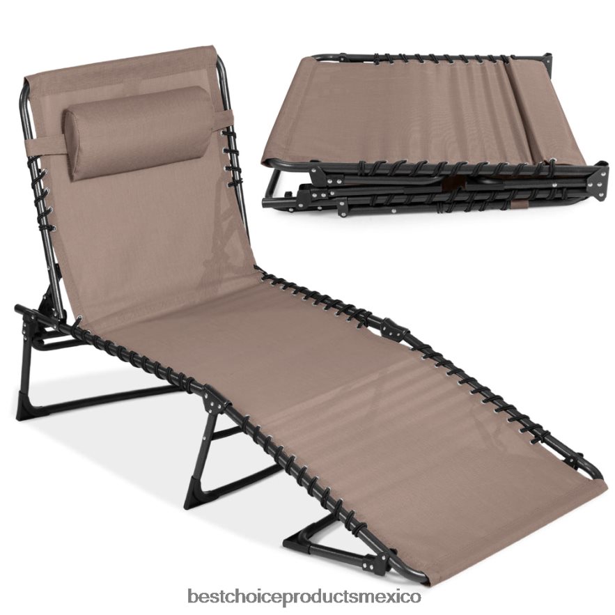 vida al aire libre | Sillón reclinable portátil para patio con almohada Best Choice Products color topo cálido X080FZ833