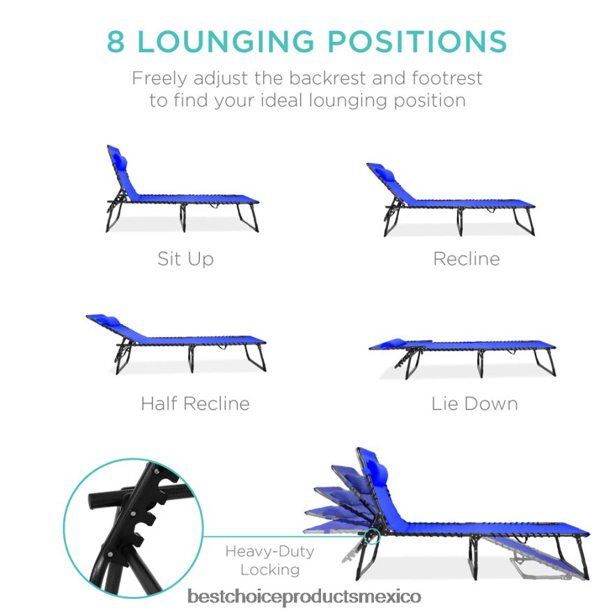 vida al aire libre | Sillón reclinable portátil para patio con almohada Best Choice Products recurso azul X080FZ838