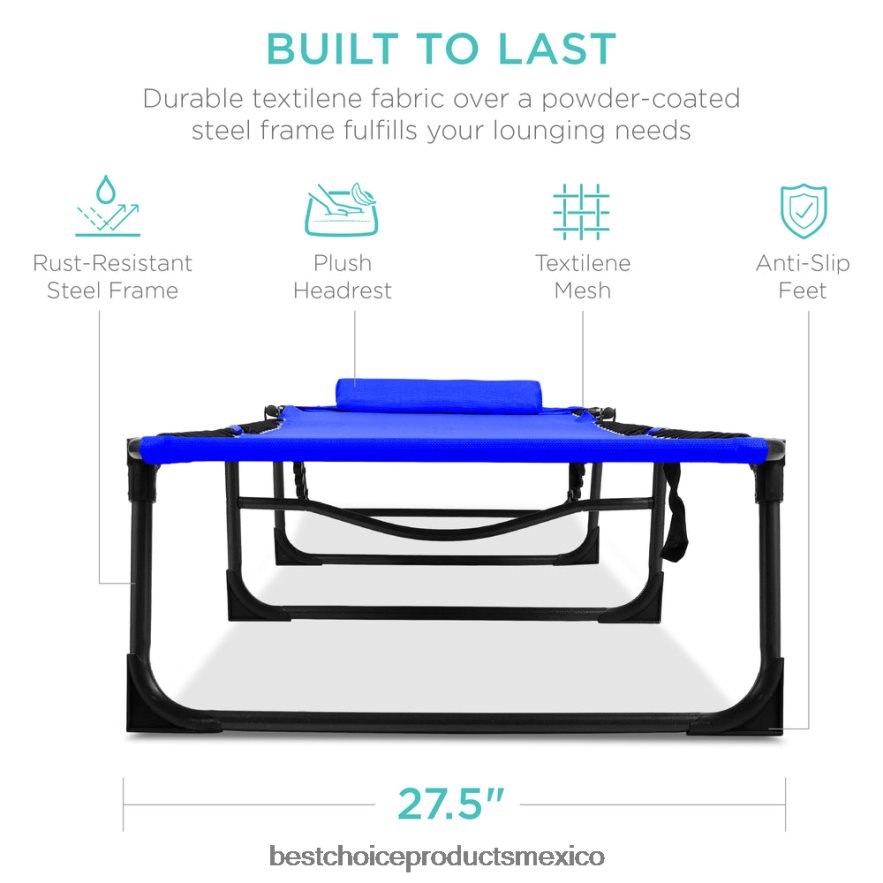 vida al aire libre | Sillón reclinable portátil para patio con almohada Best Choice Products recurso azul X080FZ838