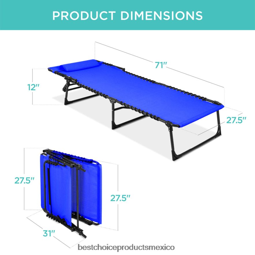 vida al aire libre | Sillón reclinable portátil para patio con almohada Best Choice Products recurso azul X080FZ838