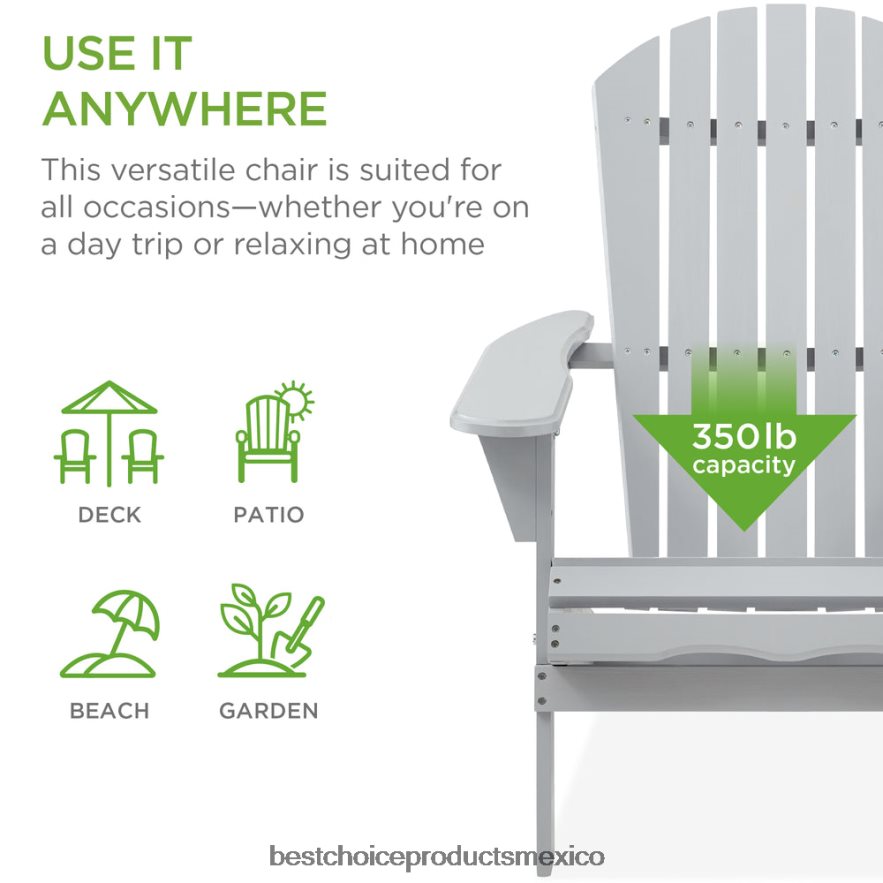 vida al aire libre | Silla Adirondack plegable de madera, muebles decorativos con vetas de madera natural Best Choice Products gris X080FZ744