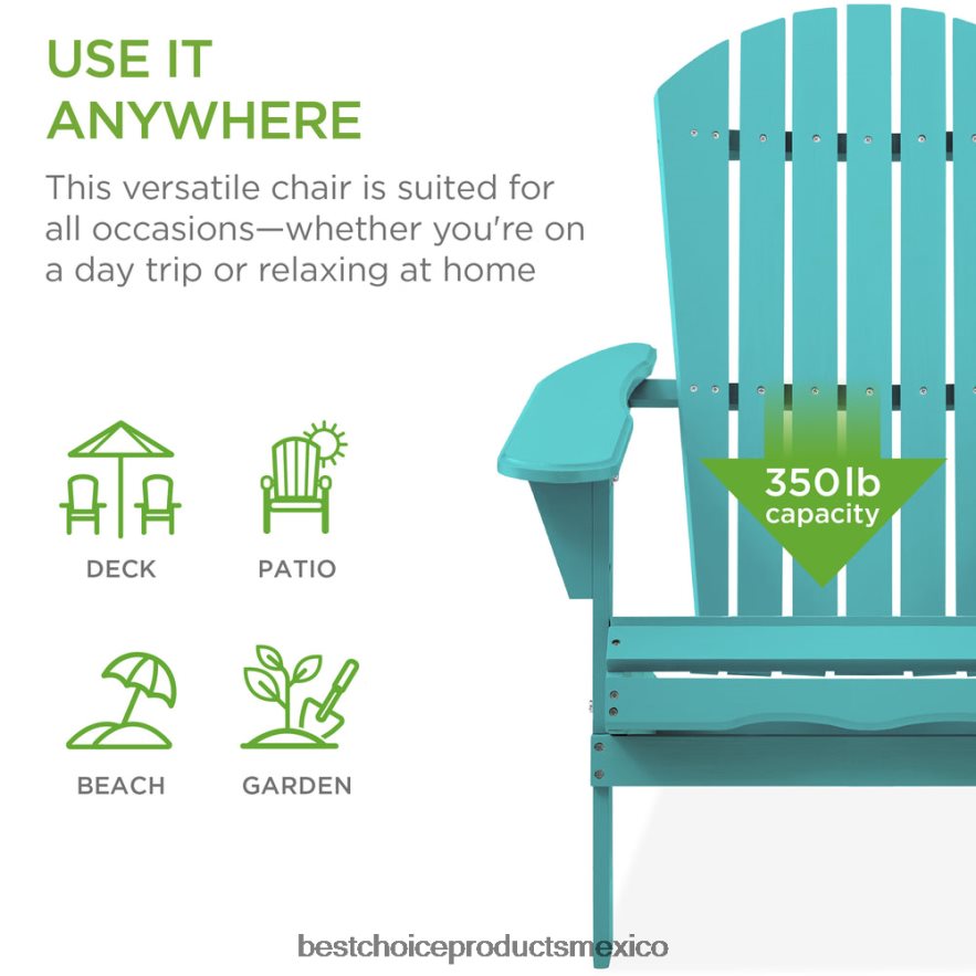 vida al aire libre | Silla Adirondack plegable de madera, muebles decorativos con vetas de madera natural Best Choice Products turquesa X080FZ746