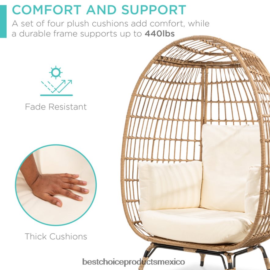 vida al aire libre | Silla de mimbre tipo huevo, tumbona de gran tamaño para patio interior y exterior Best Choice Products Marfil X080FZ1322