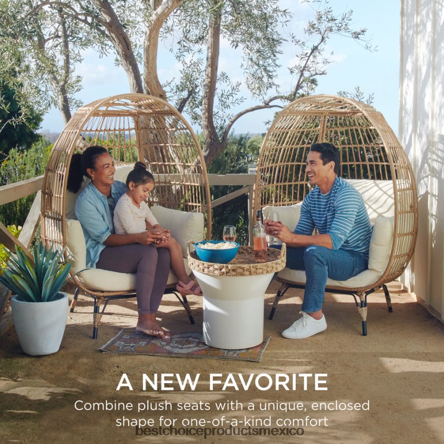 vida al aire libre | Silla de mimbre tipo huevo, tumbona de gran tamaño para patio interior y exterior Best Choice Products Marfil X080FZ1322