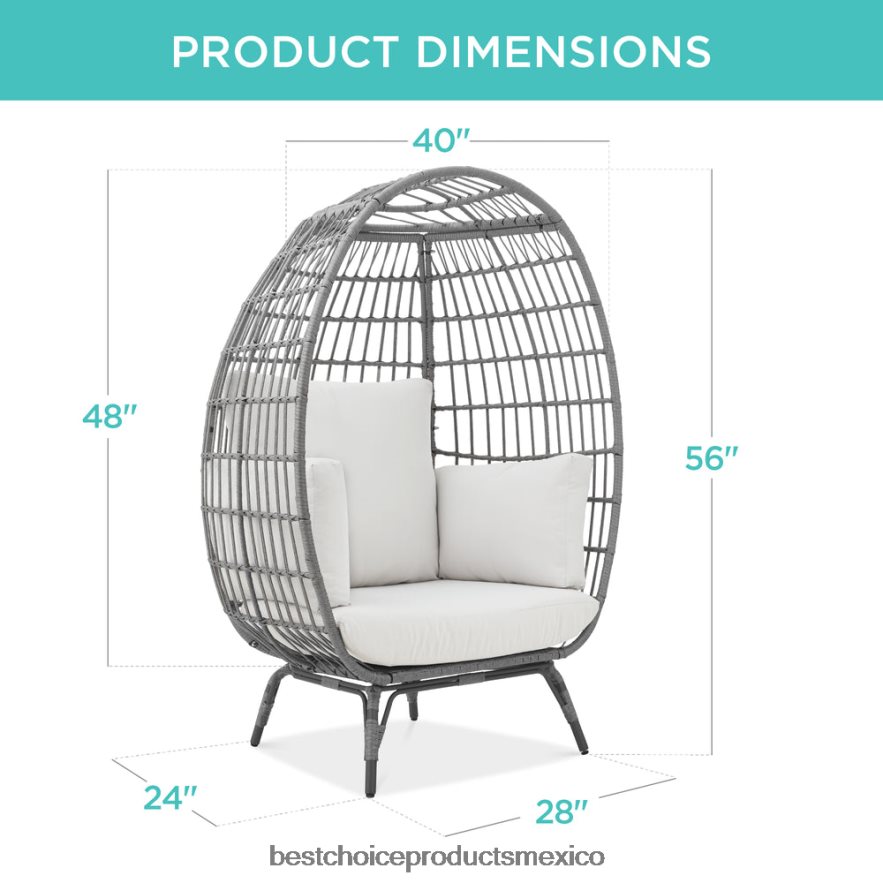 vida al aire libre | Silla de mimbre tipo huevo, tumbona de gran tamaño para patio interior y exterior Best Choice Products arena gris/blanca X080FZ1326