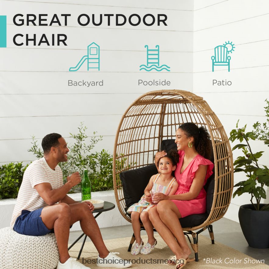 vida al aire libre | Silla de mimbre tipo huevo, tumbona de gran tamaño para patio interior y exterior Best Choice Products gris/gris jaspeado X080FZ1321