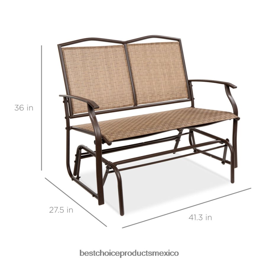 vida al aire libre | Sofá de dos plazas para patio para 2 personas, columpio, banco mecedor con reposabrazos Best Choice Products marrón X080FZ1456