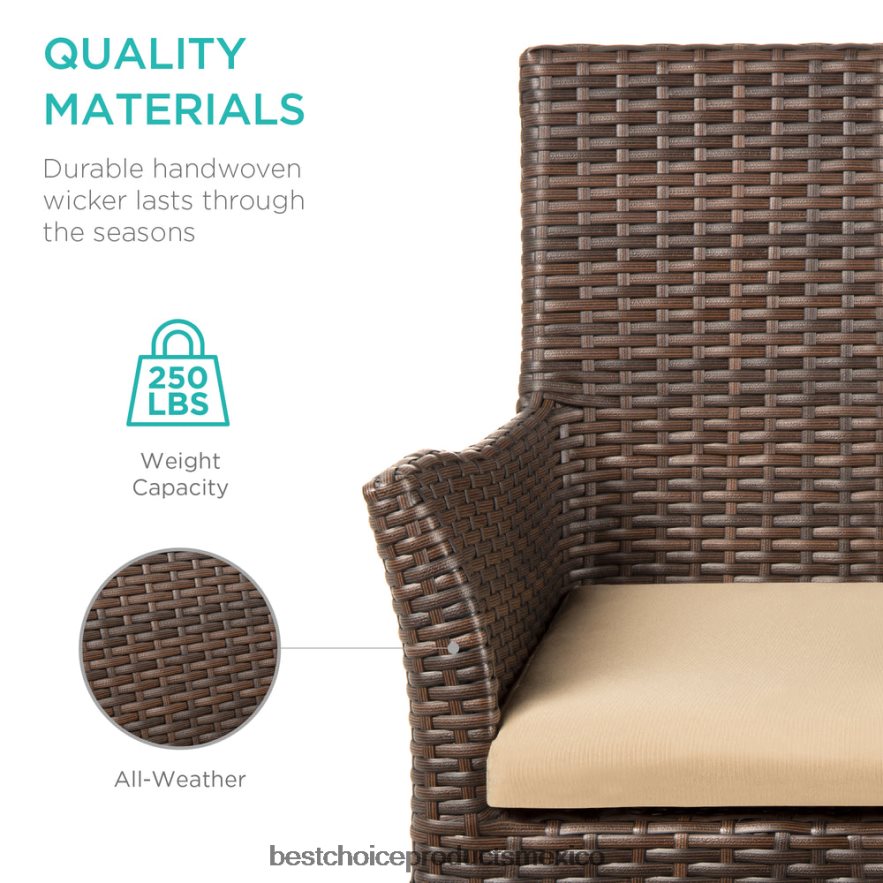 vida al aire libre | Taburete de bar giratorio de mimbre con altura para todo tipo de clima y cojín Best Choice Products marrón X080FZ436