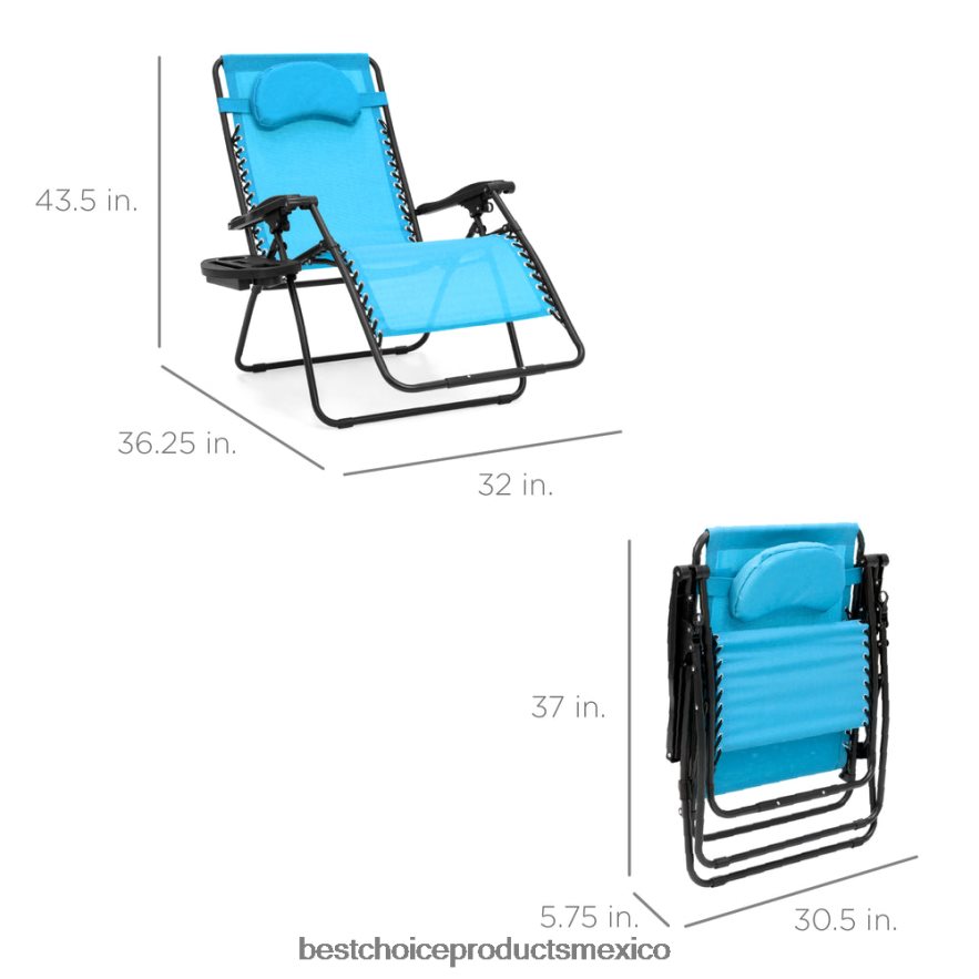 vida al aire libre | Tumbona reclinable de gran tamaño con silla de gravedad cero con portavasos y almohada Best Choice Products azul claro X080FZ1329