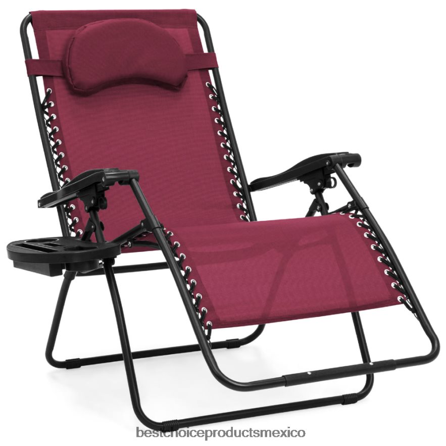 vida al aire libre | Tumbona reclinable de gran tamaño con silla de gravedad cero con portavasos y almohada Best Choice Products borgoña X080FZ1333