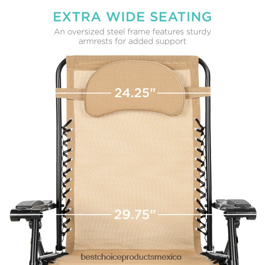 vida al aire libre | Tumbona reclinable de gran tamaño con silla de gravedad cero con portavasos y almohada Best Choice Products broncearse X080FZ1330