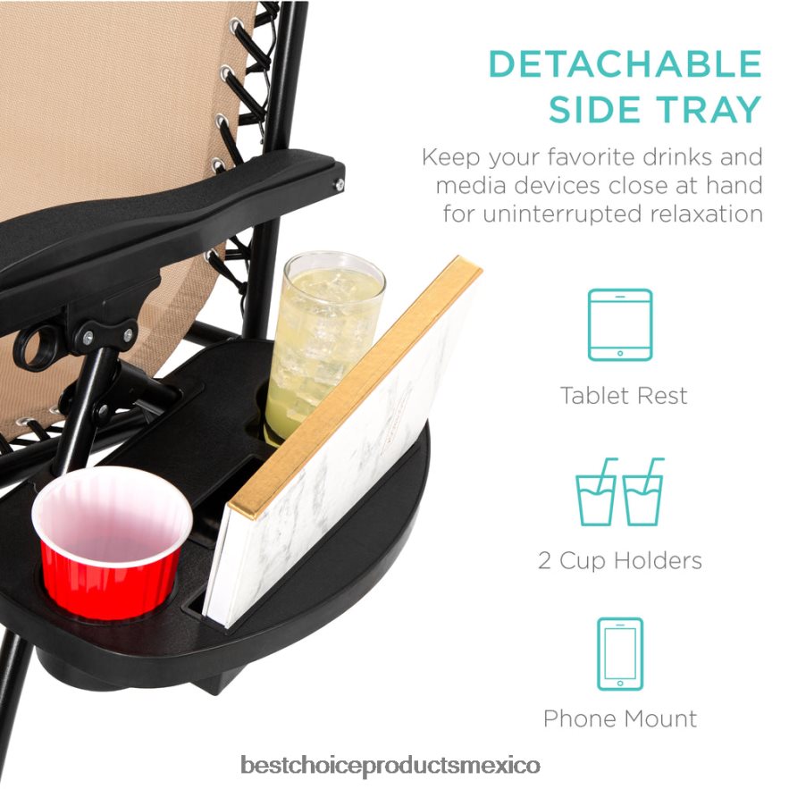 vida al aire libre | Tumbona reclinable de gran tamaño con silla de gravedad cero con portavasos y almohada Best Choice Products broncearse X080FZ1330