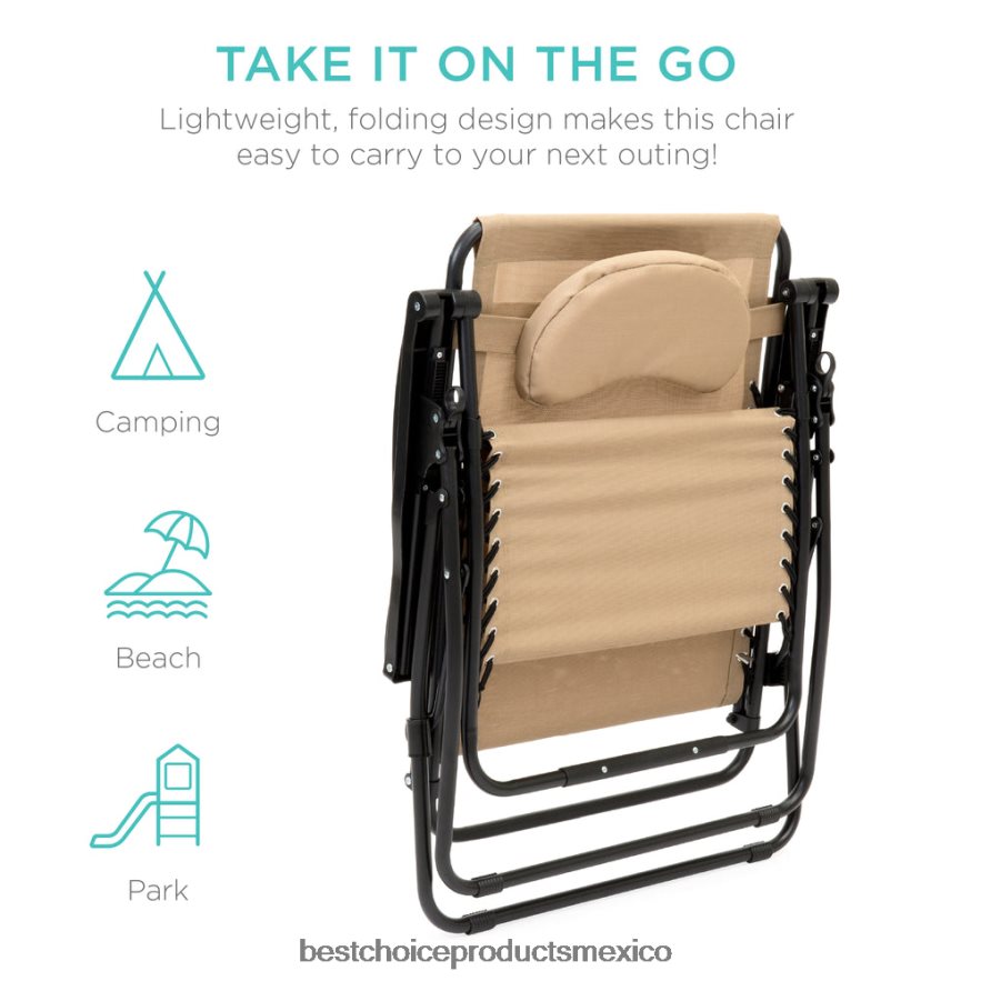 vida al aire libre | Tumbona reclinable de gran tamaño con silla de gravedad cero con portavasos y almohada Best Choice Products broncearse X080FZ1330