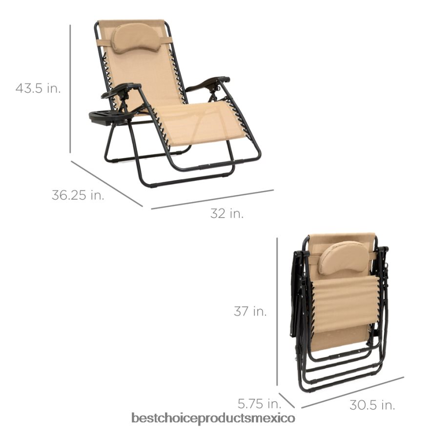 vida al aire libre | Tumbona reclinable de gran tamaño con silla de gravedad cero con portavasos y almohada Best Choice Products broncearse X080FZ1330