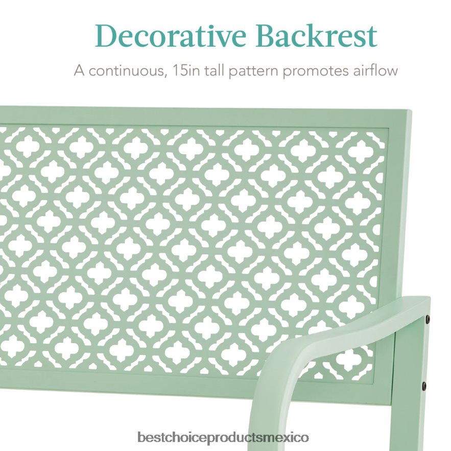 vida al aire libre | banco de acero para interior y exterior con respaldo geométrico, niveladores de pies Best Choice Products Menta verde X080FZ1451