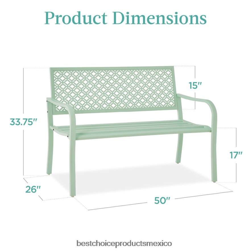 vida al aire libre | banco de acero para interior y exterior con respaldo geométrico, niveladores de pies Best Choice Products Menta verde X080FZ1451