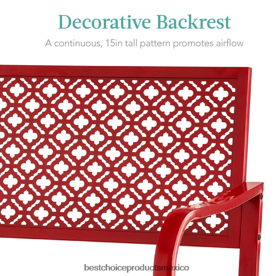 vida al aire libre | banco de acero para interior y exterior con respaldo geométrico, niveladores de pies Best Choice Products Rosa roja X080FZ1450