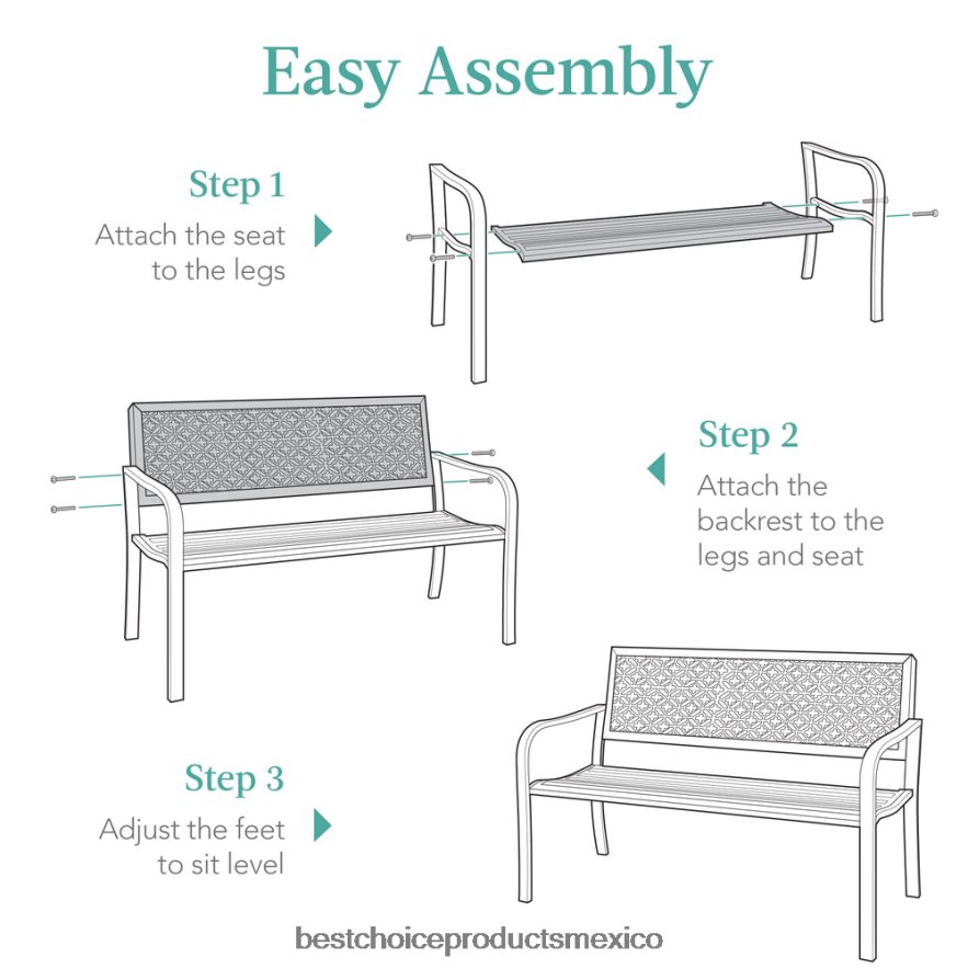 vida al aire libre | banco de acero para interior y exterior con respaldo geométrico, niveladores de pies Best Choice Products azul eléctrico X080FZ1449
