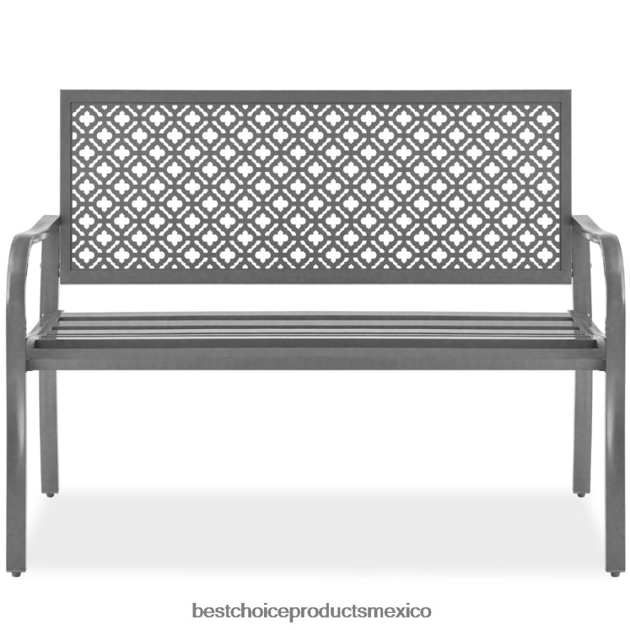 vida al aire libre | banco de acero para interior y exterior con respaldo geométrico, niveladores de pies Best Choice Products gris X080FZ1448