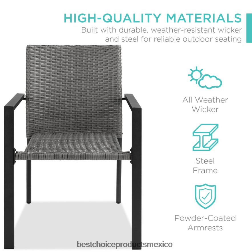 vida al aire libre | juego de 2 sillas de mimbre apilables con reposabrazos y muebles decorativos de acero Best Choice Products gris X080FZ400