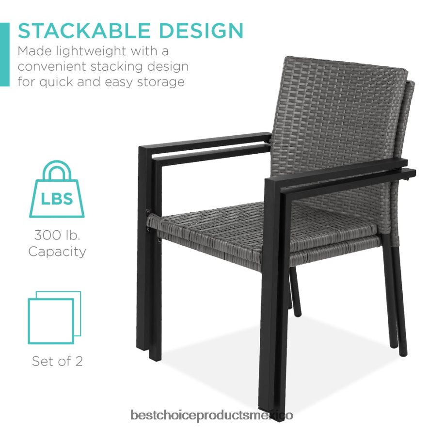 vida al aire libre | juego de 2 sillas de mimbre apilables con reposabrazos y muebles decorativos de acero Best Choice Products gris X080FZ400