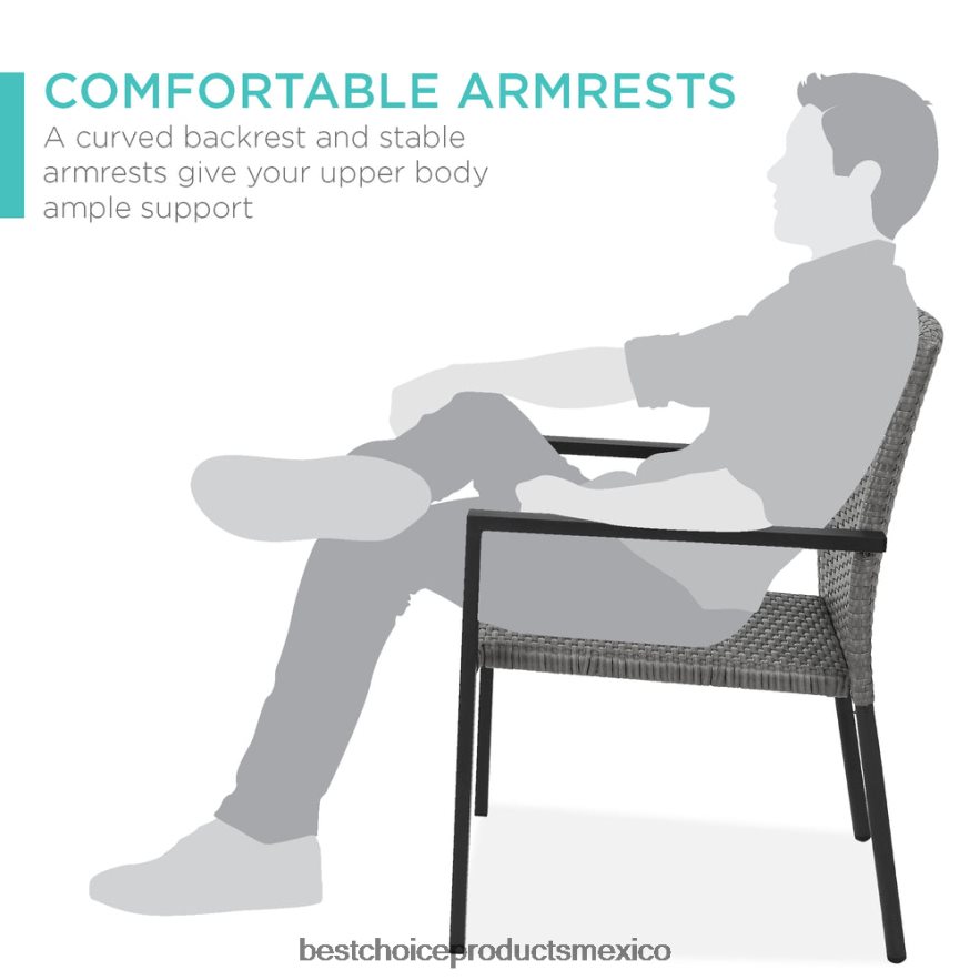 vida al aire libre | juego de 2 sillas de mimbre apilables con reposabrazos y muebles decorativos de acero Best Choice Products gris X080FZ400