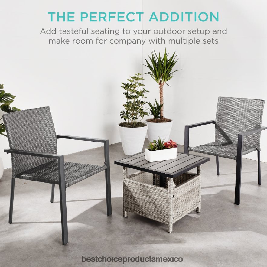 vida al aire libre | juego de 2 sillas de mimbre apilables con reposabrazos y muebles decorativos de acero Best Choice Products gris X080FZ400
