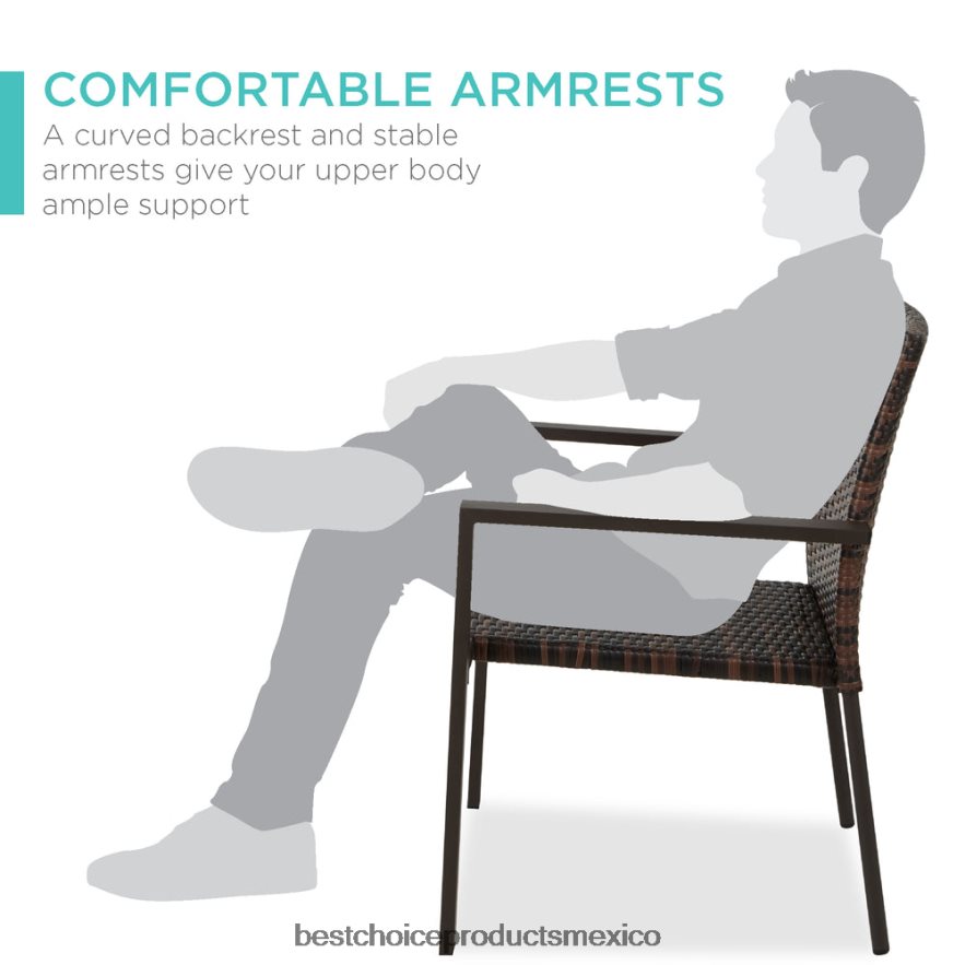 vida al aire libre | juego de 2 sillas de mimbre apilables con reposabrazos y muebles decorativos de acero Best Choice Products marrón X080FZ401