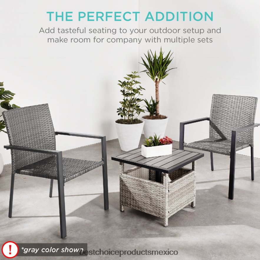 vida al aire libre | juego de 2 sillas de mimbre apilables con reposabrazos y muebles decorativos de acero Best Choice Products marrón X080FZ401