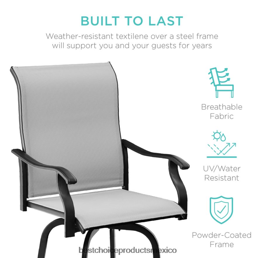 vida al aire libre | juego de 2 taburetes de bar giratorios con rotación de 360, malla para todo tipo de clima Best Choice Products gris X080FZ1387