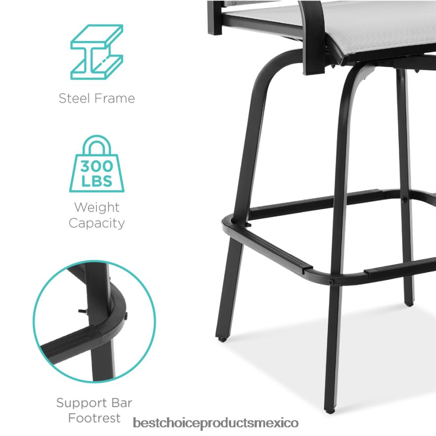 vida al aire libre | juego de 2 taburetes de bar giratorios con rotación de 360, malla para todo tipo de clima Best Choice Products gris X080FZ1387