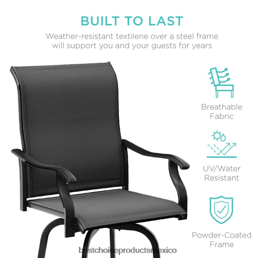 vida al aire libre | juego de 2 taburetes de bar giratorios con rotación de 360, malla para todo tipo de clima Best Choice Products negro X080FZ1386