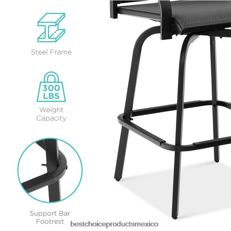 vida al aire libre | juego de 2 taburetes de bar giratorios con rotación de 360, malla para todo tipo de clima Best Choice Products negro X080FZ1386