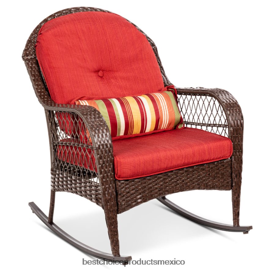 vida al aire libre | mecedora de mimbre con estructura de acero, almohada decorativa, cojines Best Choice Products rojo X080FZ1473