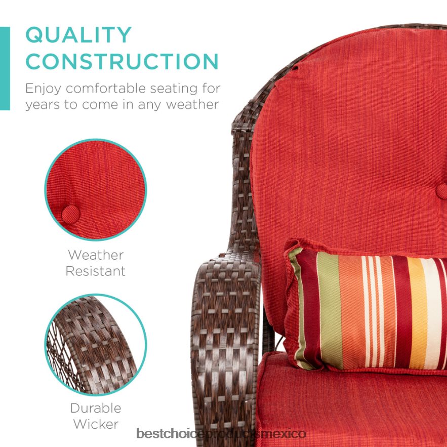 vida al aire libre | mecedora de mimbre con estructura de acero, almohada decorativa, cojines Best Choice Products rojo X080FZ1473