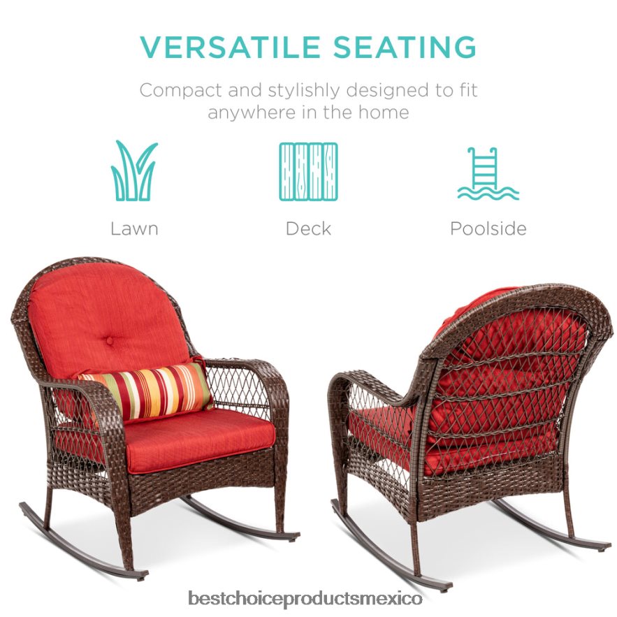 vida al aire libre | mecedora de mimbre con estructura de acero, almohada decorativa, cojines Best Choice Products rojo X080FZ1473