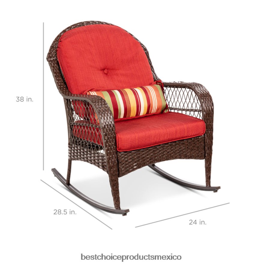 vida al aire libre | mecedora de mimbre con estructura de acero, almohada decorativa, cojines Best Choice Products rojo X080FZ1473