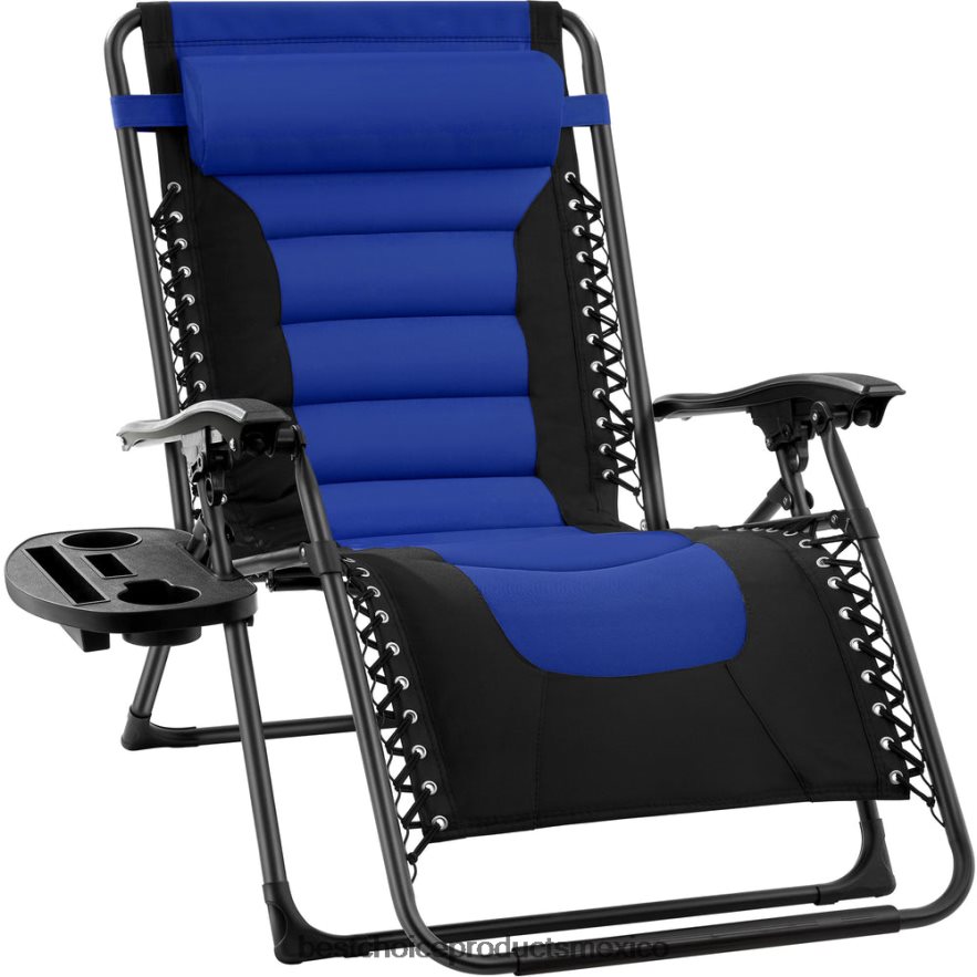 vida al aire libre | silla acolchada de gran tamaño con gravedad cero, sillón reclinable plegable con reposacabezas y bandeja lateral Best Choice Products azul negro X080FZ751