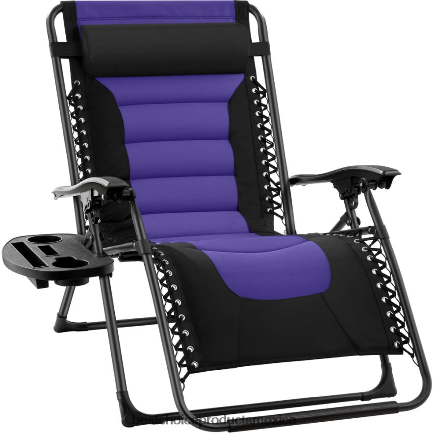 vida al aire libre | silla acolchada de gran tamaño con gravedad cero, sillón reclinable plegable con reposacabezas y bandeja lateral Best Choice Products negro/morado X080FZ757
